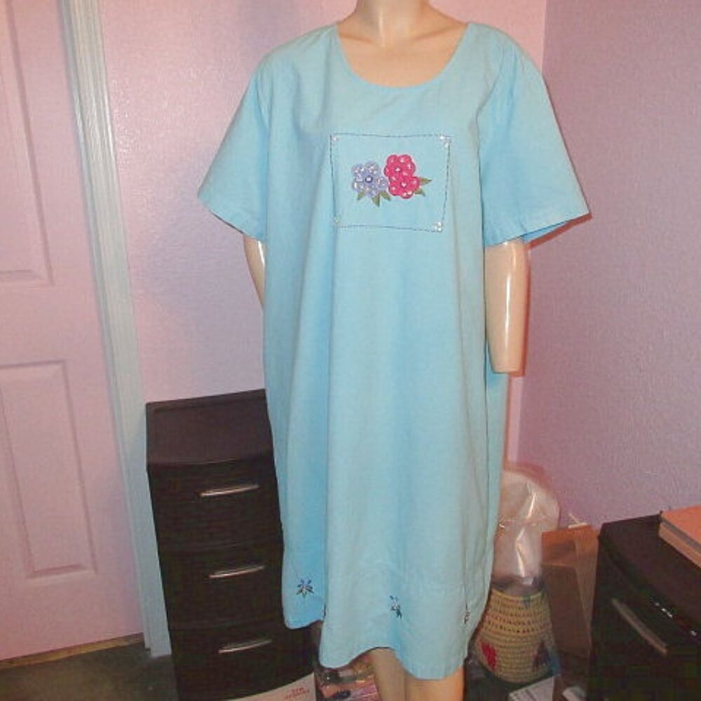Vtg Jane Ashley Gauze Midi Dress Size 3X Embroidered Sequins Short Sleeves 90s